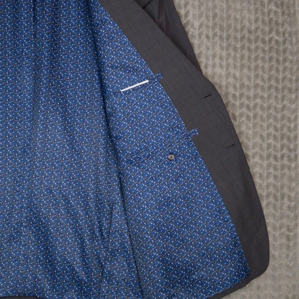 Paul Fredrick Blazer Men 52L Grey Sport Coat Wool Blend Stretch Floral Pattern